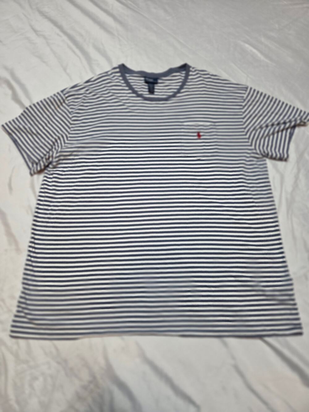 Polo Ralph Lauren Navy & White Striped Crewneck Tee with Red Pony 2xb